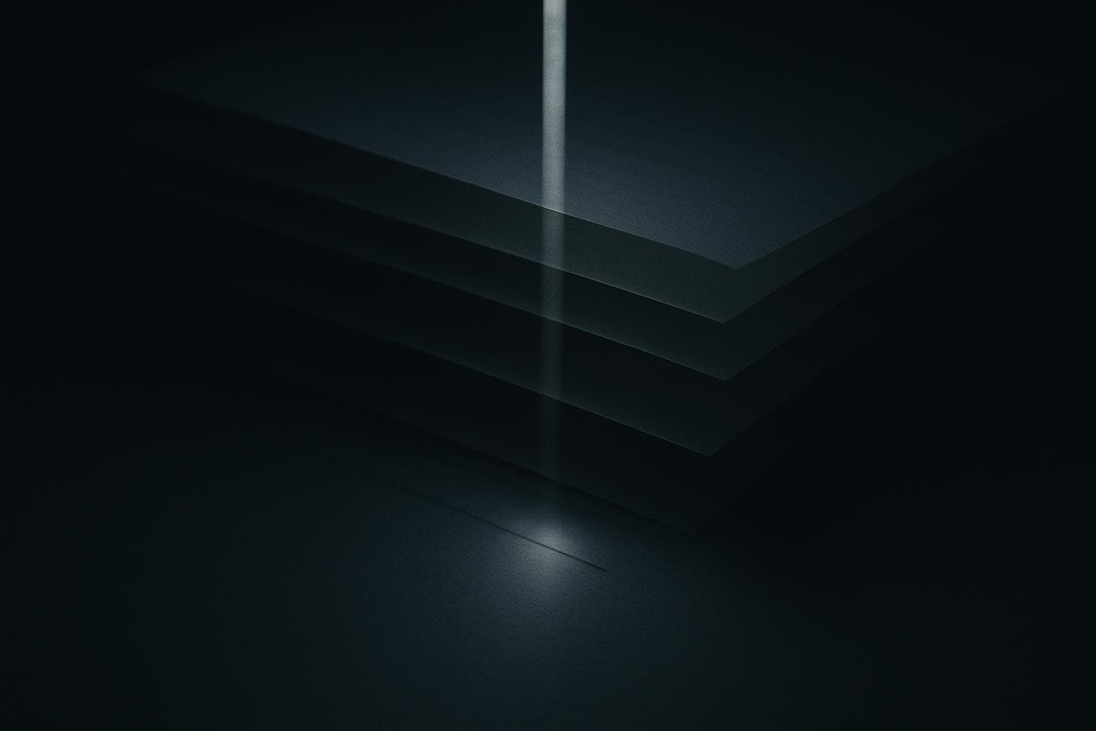 A beam of light tracing through stacked translucent document layers